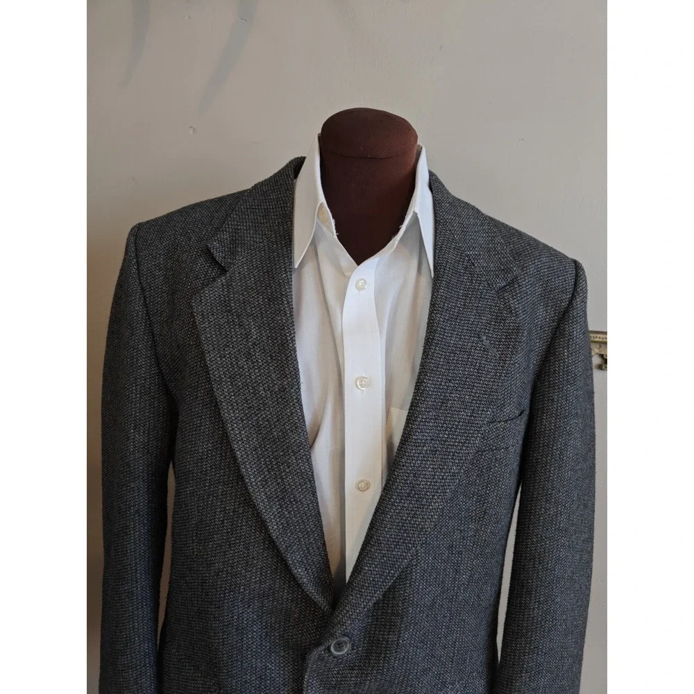 Farah Vintage Mens Tweed Sport Coat 42R Charcoal Gray Single Breasted Blazer